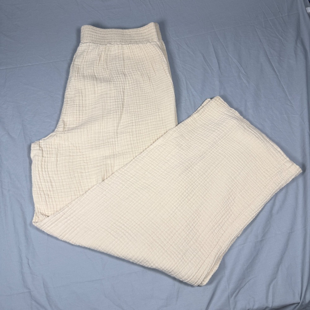 Belle by Kim Gravel Cream large Wide Leg Gauze Pants Womens Smocked Waist beach